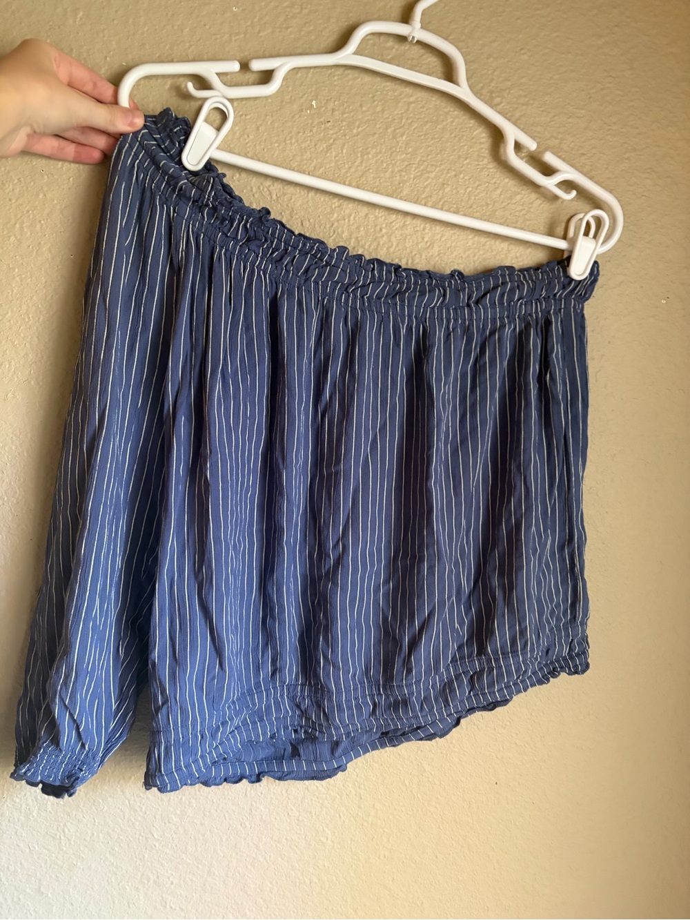 American Eagle Outfitters Navy Blue Striped Off-Shoulder One Sleeve Blouse